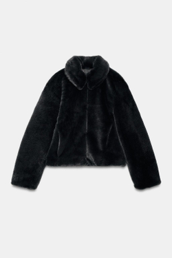 ZARA КОРОТКАЯ ШУБА ИЗ ИСКУССТВЕННОГО МЕХА, СЕРЫЙ