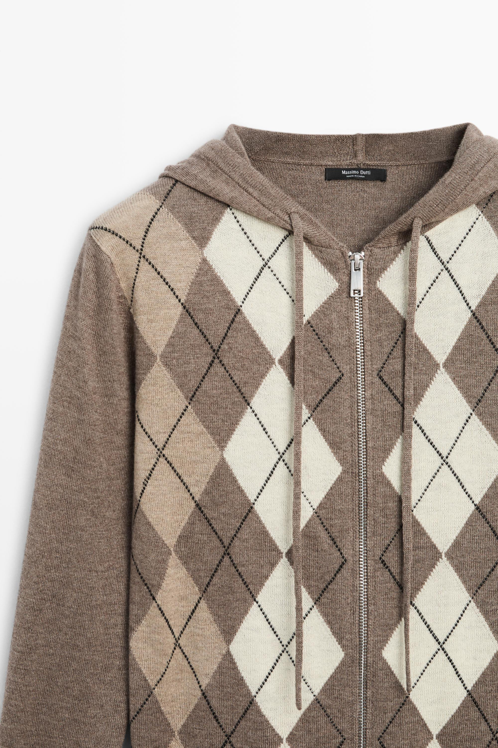 Massimo Dutti Вязаный кардиган с капюшоном на молнии, серый