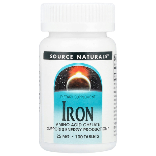 Source Naturals, Железо, 25 мг, 100 таблеток