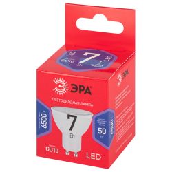 Лампа светодиодная ЭРА RED LINE LED MR16-7W-865-GU10 R 7Вт софит холодный дневной свет GU10 | Лампы cветодиодные Точечные (Софиты) (MR, PAR)
