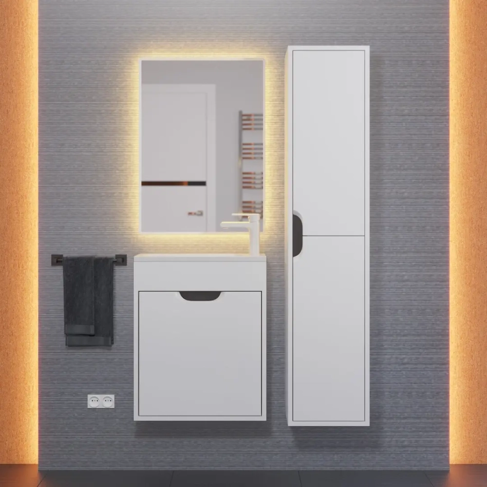 Тумба с раковиной для ванной Uperwood Modul 50 см, подвесная, матовая, белая/графит