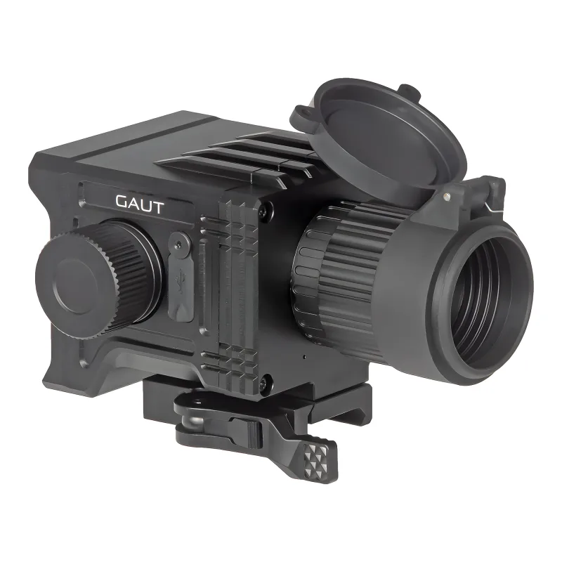Коллиматор тепловизионный Gaut Nova TD 219, x1.2-4.8, 256x192, D19мм 6000Дж - вид сбоку с открытой крышкой объектива