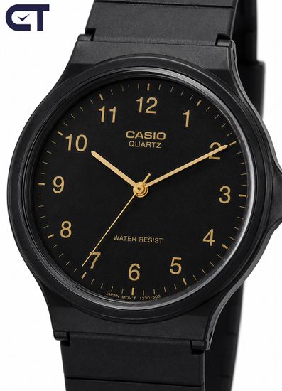 Casio MQ-24-1B2 General часы наручные мужские — ультралёгкая чёрная классика с золотистой разметкой