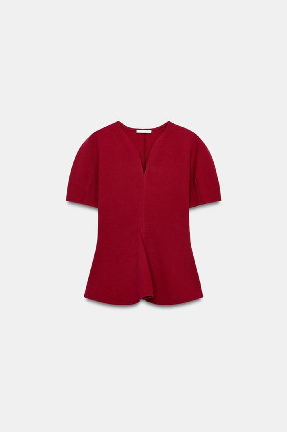 ZARA ТОП С БАСКОЙ И ОБЪЕМНЫМИ РУКАВАМИ, БУРГУНДИ