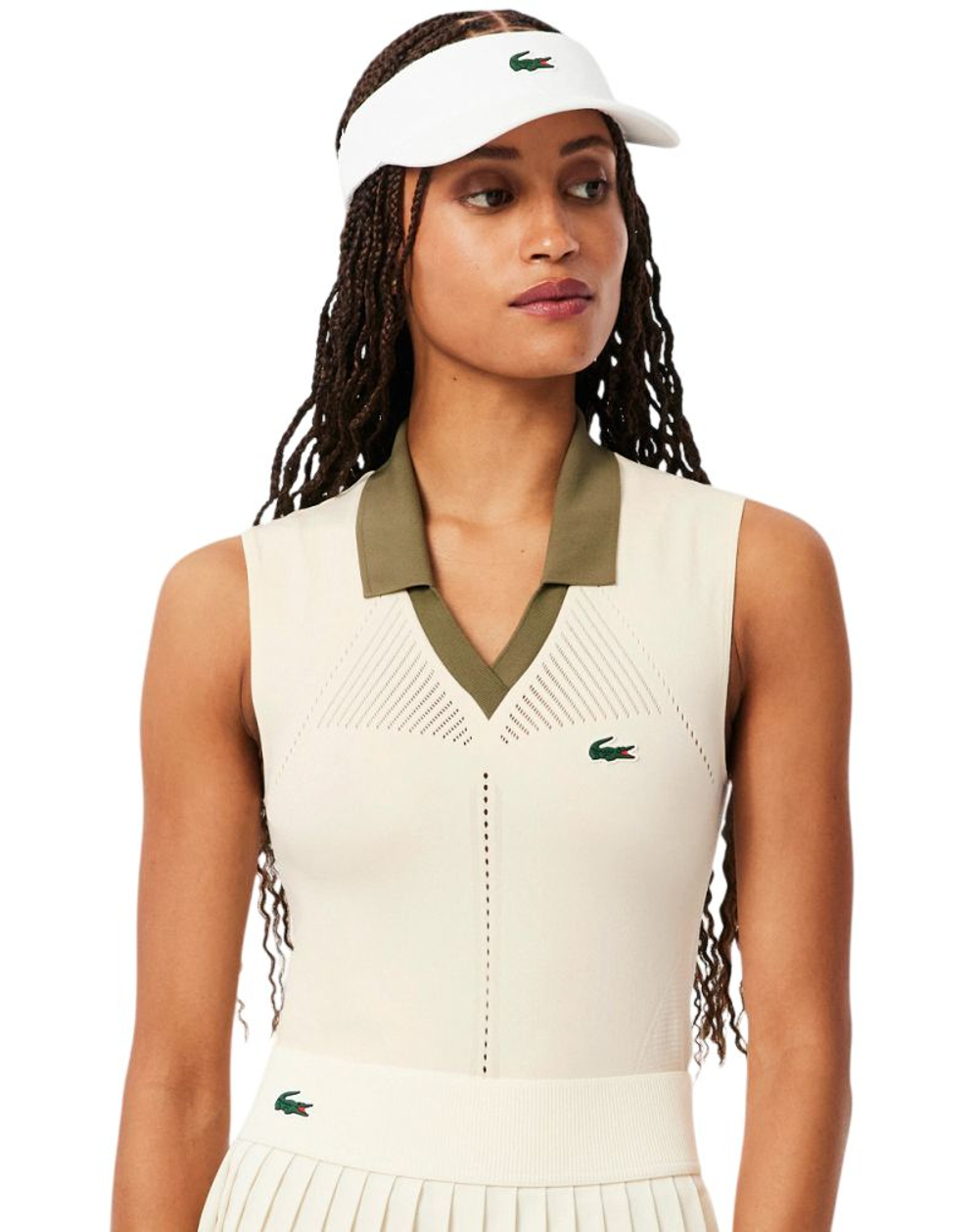 Женское теннисное поло Lacoste Sleeveless Stretch Knit - white/khaki green