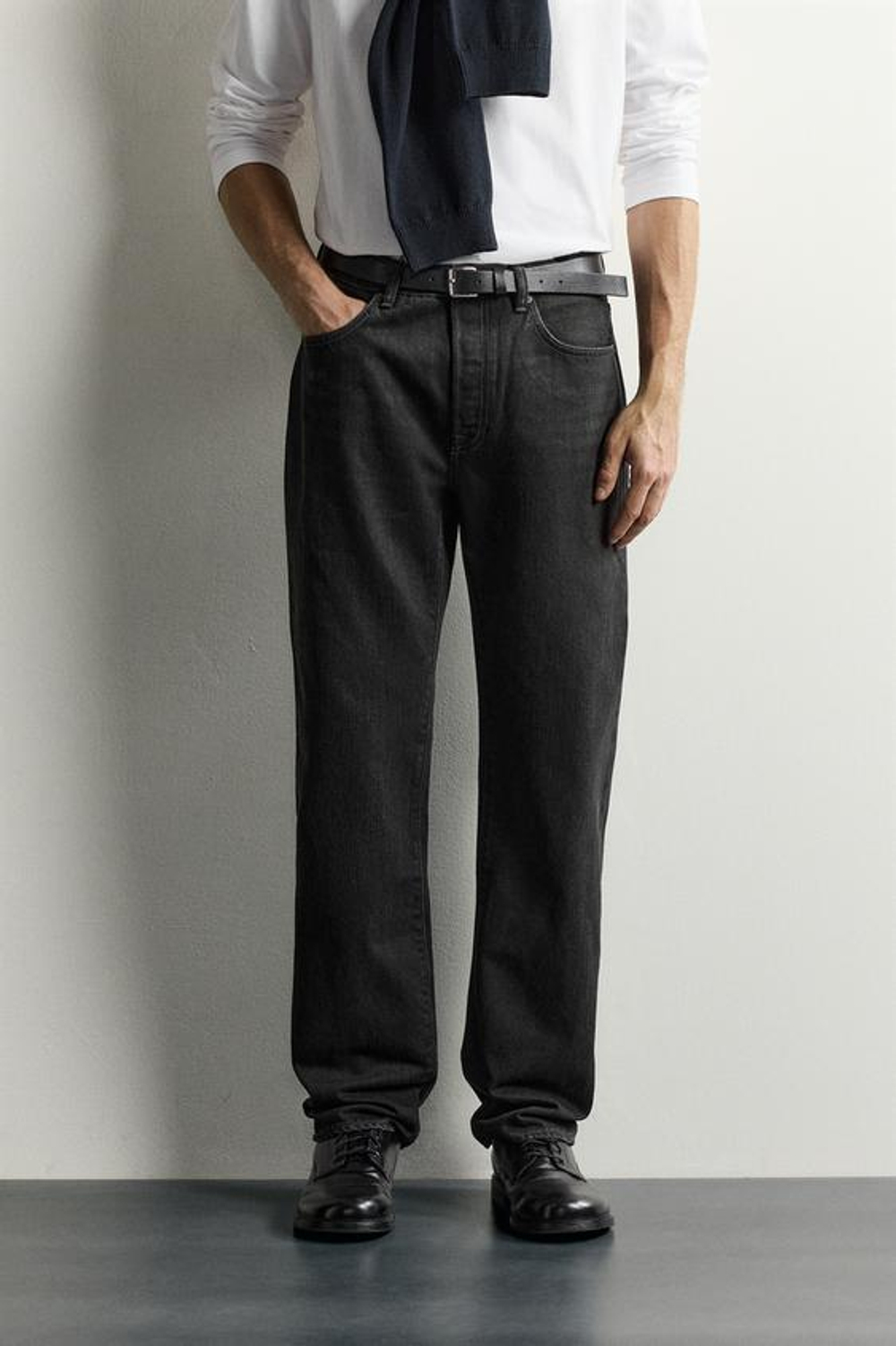 ZARA ДЖИНСЫ STRAIGHT FIT УДЛИНЕННЫЕ, ЧЕРНЫЙ