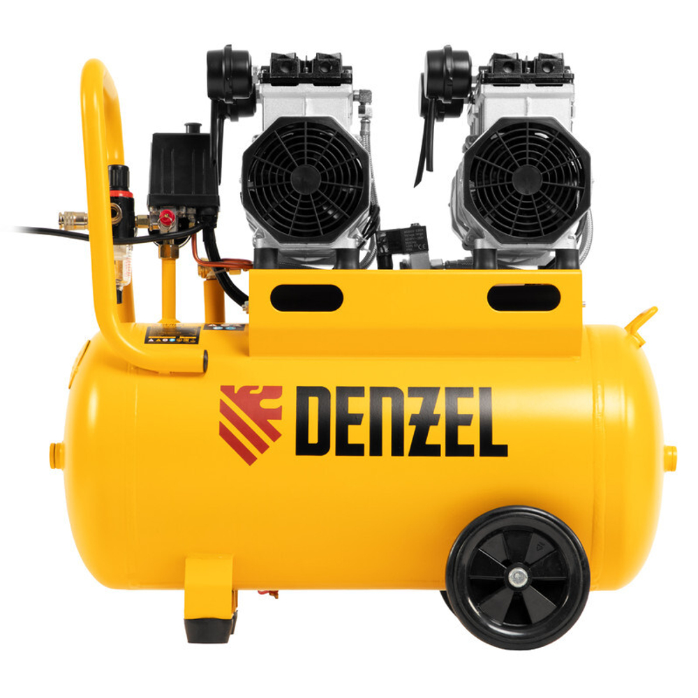 Компрессор безмасляный, малошумный DLS 2200/50, 2200 Вт, 2x1100, 50 л, 380 л/мин Denzel