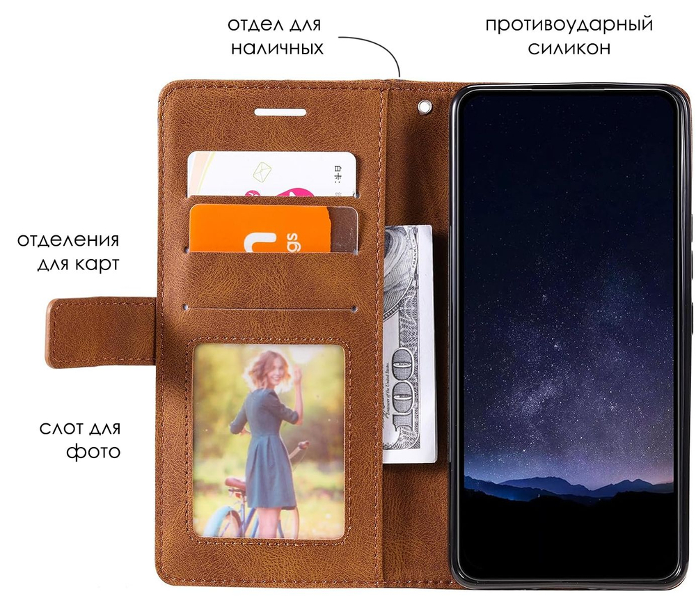 Дизайнерский чехол-книжка из кожи для SAMSUNG GALAXY S25 ULTRA с отделом для наличных, 3 слотами для карт и подставкой