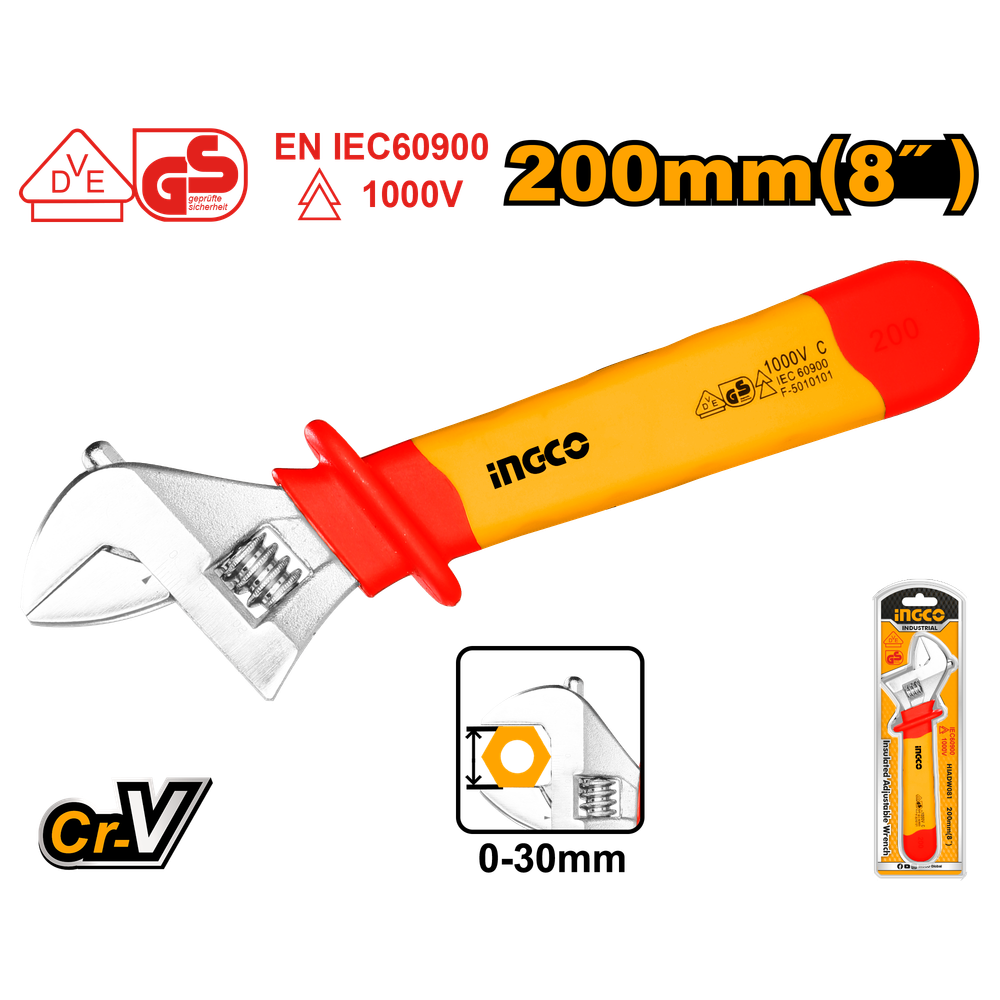 Разводной ключ диэлектрический INGCO HIADW081 INDUSTRIAL 200 мм Разводной ключ диэлектрический INGCO HIADW081 INDUSTRIAL 200 мм