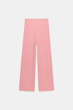 ZARA БРЮКИ ПРЯМОГО КРОЯ ФАКТУРНЫЕ, ПЫЛЬНЫЙ РОЗОВЫЙ