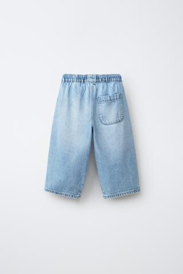 ZARA БРЮКИ BAGGY ИЗ САРЖИ, ГОЛУБОЙ