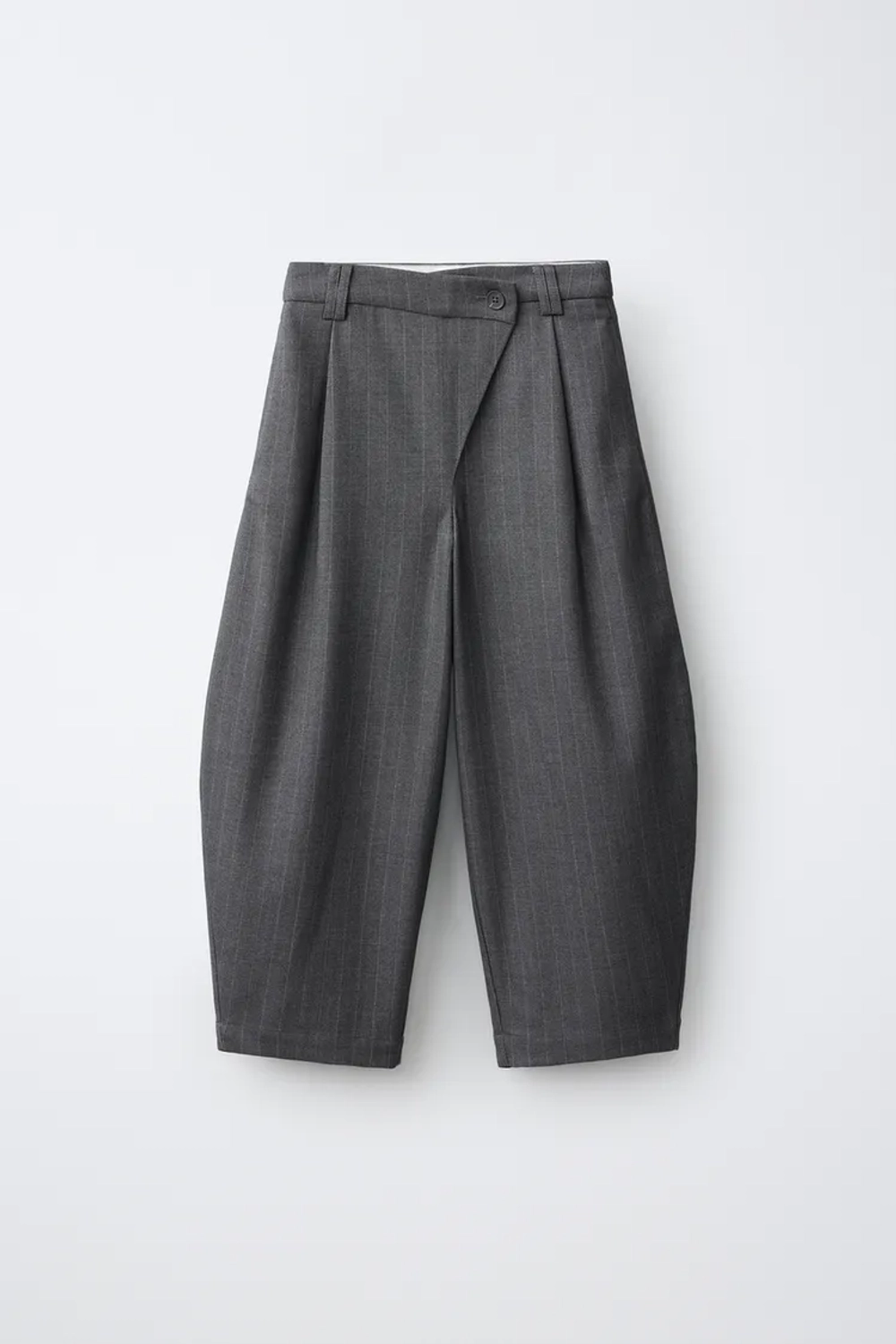 ZARA БРЮКИ SASTRE BARREL С ЗАПАХОМ, СЕРЫЙ