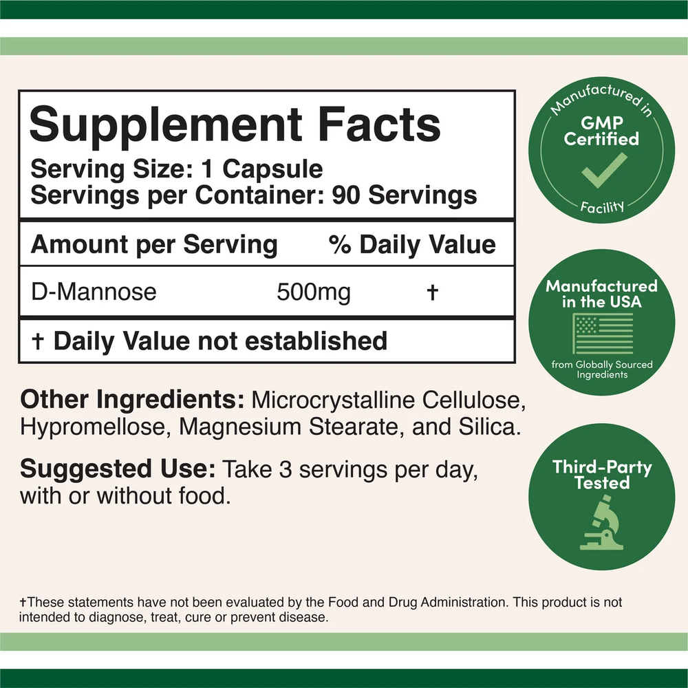 Double Wood Supplements - D-mannose 500 mg 90 capsules
