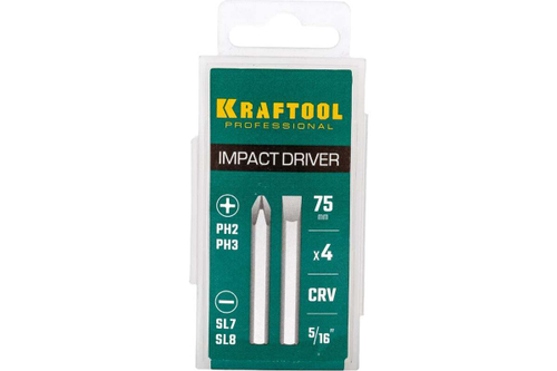 Биты KRAFTOOL 4 шт, 75 мм для ударной отвертки 25552