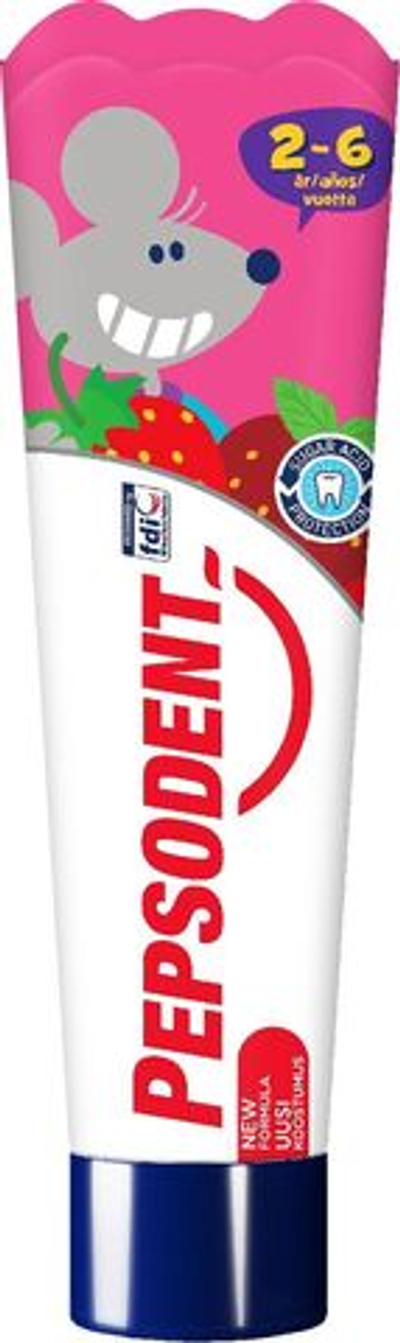 Детская зубная паста Pepsodent Kids 2-6 лет с клубничным вкусом 50 мл (Из Финляндии)