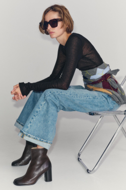 ZARA КОЖАНЫЕ БОТИЛЬОНЫ НА КАБЛУКЕ, КОРИЧНЕВЫЙ