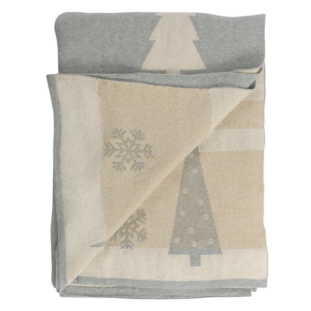 Плед из хлопка с новогодним рисунком christmas tree из коллекции new year essential, 130х180 см
