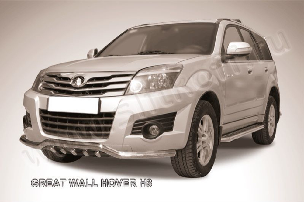Защита переднего бампера (нержавейка) Great Wall Hover H3 (2010-2015) d57 с защитой картера (черный)