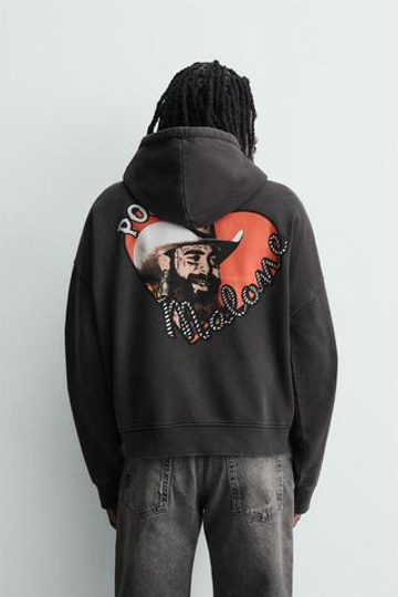 ZARA ХУДИ С ГРАФИЧЕСКИМ ПРИНТОМ POST MALONE™, ЧЕРНЫЙ