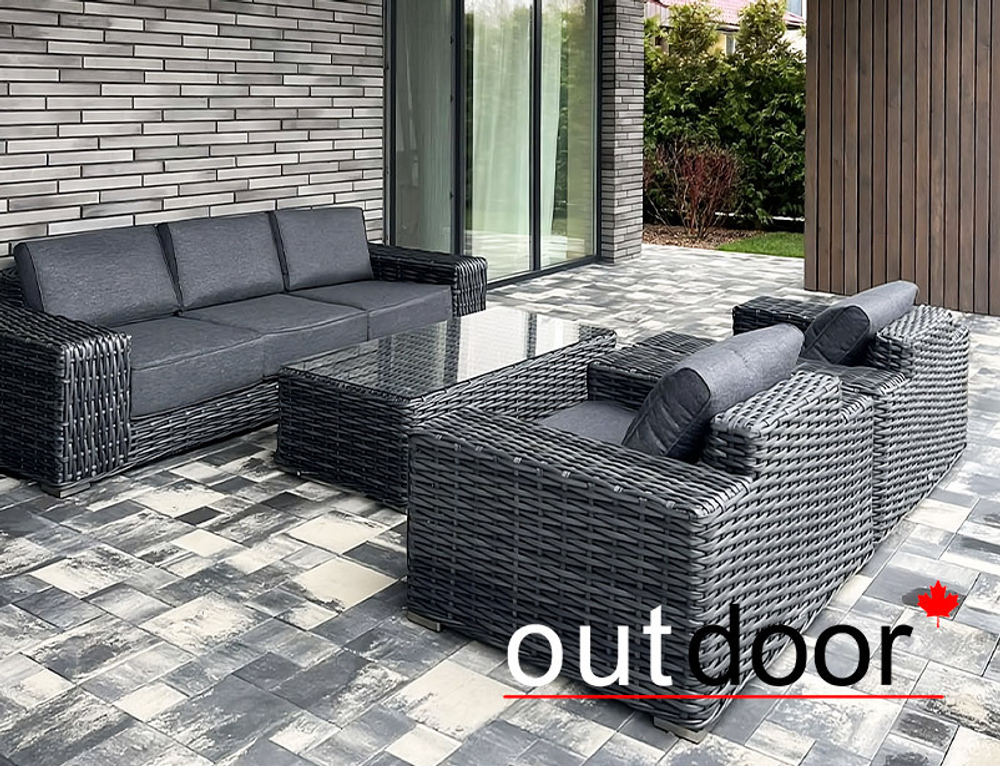 Комплект мебели из ротанга OUTDOOR Мадейра (3-местный диван, 2кресла, стол), ш/п, графит