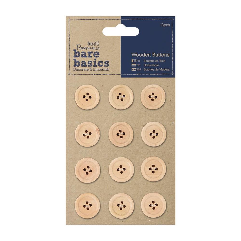 Пуговицы дерево 4 прокола Bare Basics, Docrafts Пуговицы дерево 4 прокола Bare Basics, Docrafts