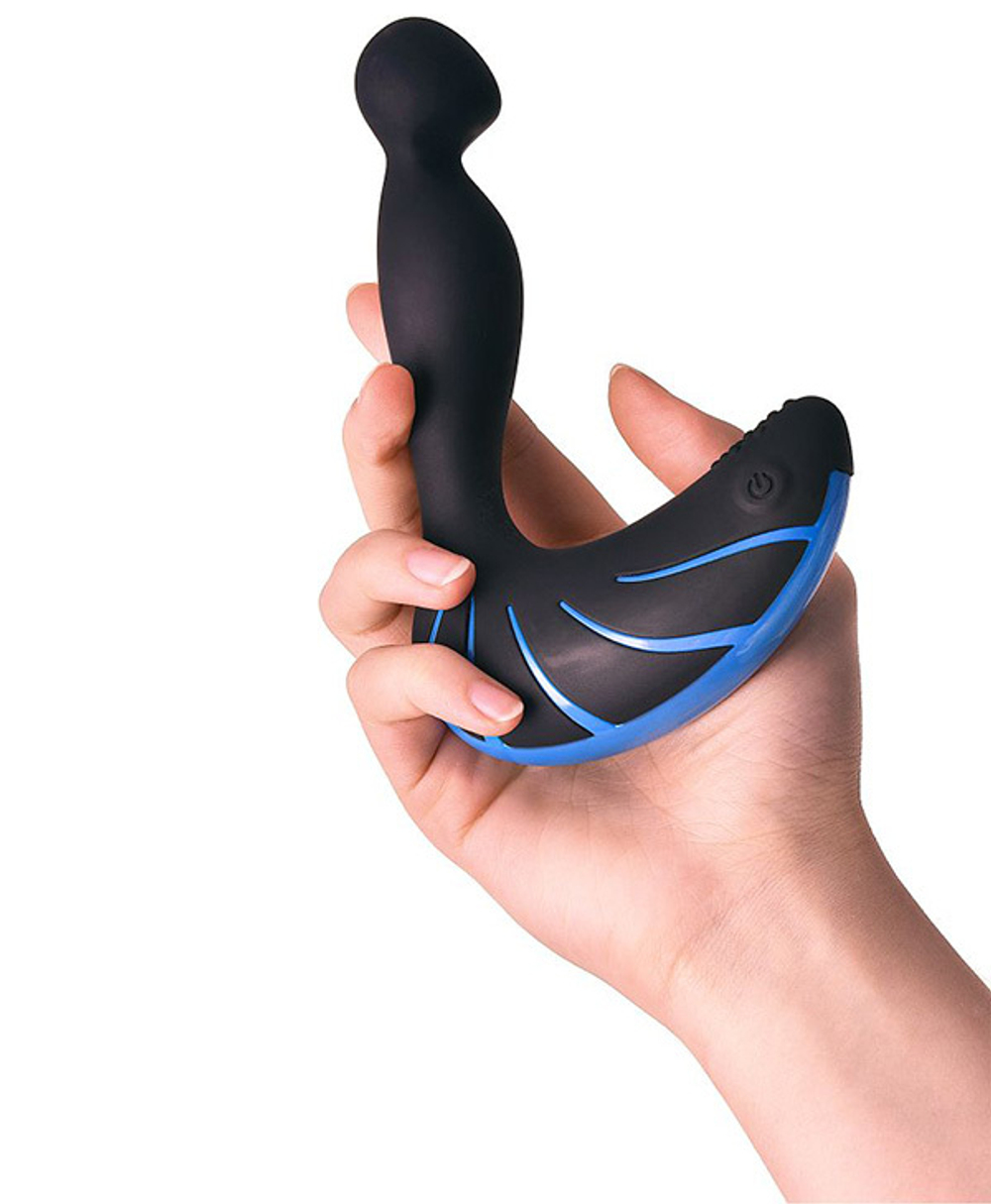 Чёрно-синий массажер простаты 15,7см с пультом ДУ Erotist Toys Third
