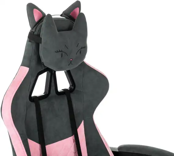 Кресло игровое Knight Kitty Fabric серый/розовый с подголов. крестов. пластик
