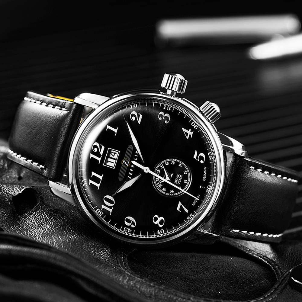 ZEPPELIN Piaget Collection Quartz Movement Men"s Watches Watch Black Dial Leather Strap