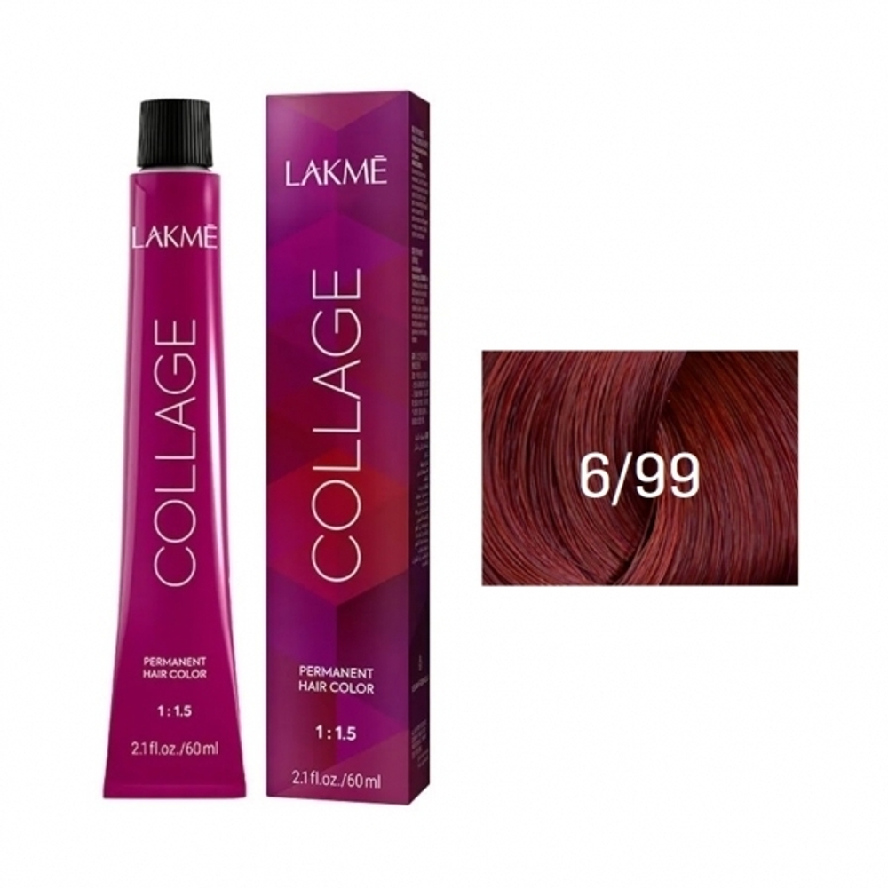 Lakme Collage Крем-краска для волос, 6/99 Темный блондин красный яркий, 60 мл