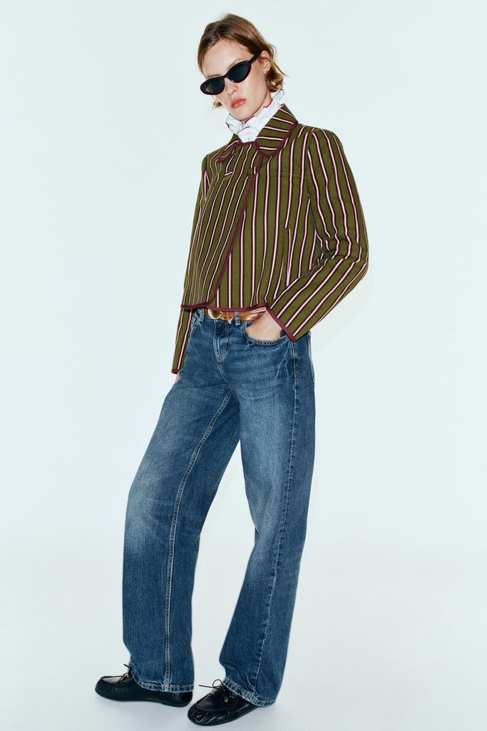ZARA ДВУБОРТНАЯ КУРТКА В ПОЛОСКУ, РАЗНОЦВЕТНЫЙ