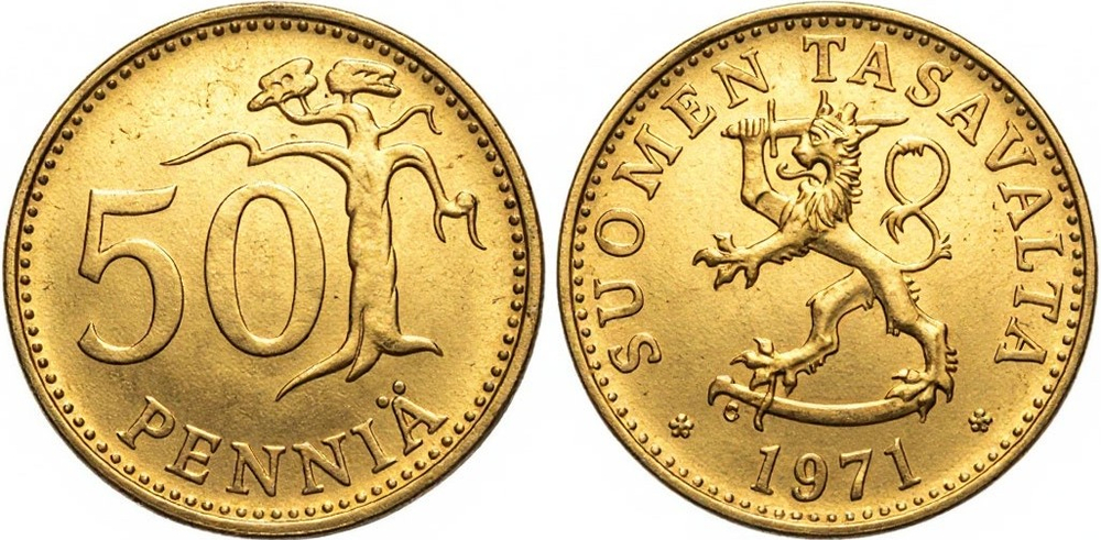 Финляндия 50 пенни, 1971 Сосна XF