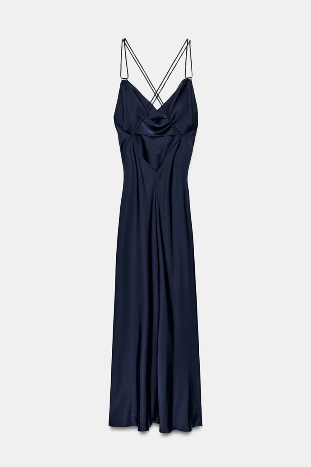 ZARA АТЛАСНОЕ ПЛАТЬЕ В БЕЛЬЕВОМ СТИЛЕ С ЗОЛОТИСТОЙ ФУРНИТУРОЙ, СИНИЙ