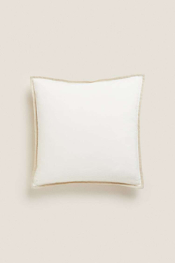 ZARA HOME ЧЕХОЛ ДЛЯ ДЕКОРАТИВНОЙ ПОДУШКИ КОНТРАСТНОЙ КАЙМОЙ, КРЕМОВЫЙ