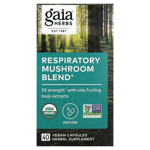 Gaia Herbs, Смесь респираторных грибов, 40 веганских капсул
