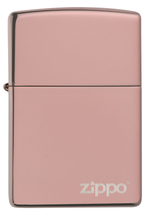 Фото бензиновая зажигалка  гламурная розовая High Polish Rose Gold ZIPPO 49190ZL с логотипом в коробке
