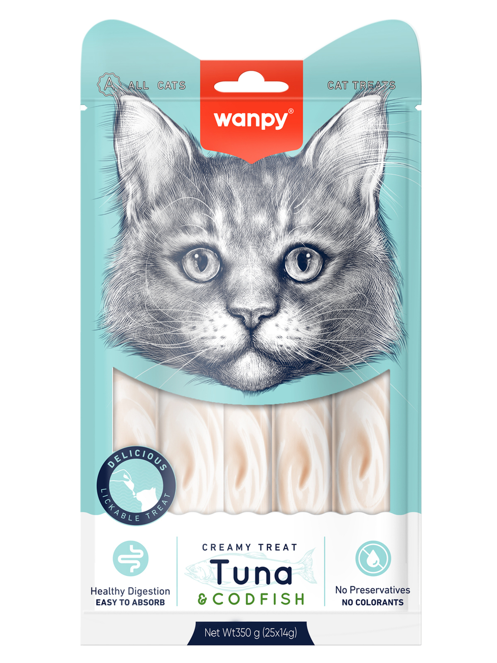 Wanpy Cat Лакомство для кошек «нежное пюре» из тунца и трески 70 г (5шт х 14г)