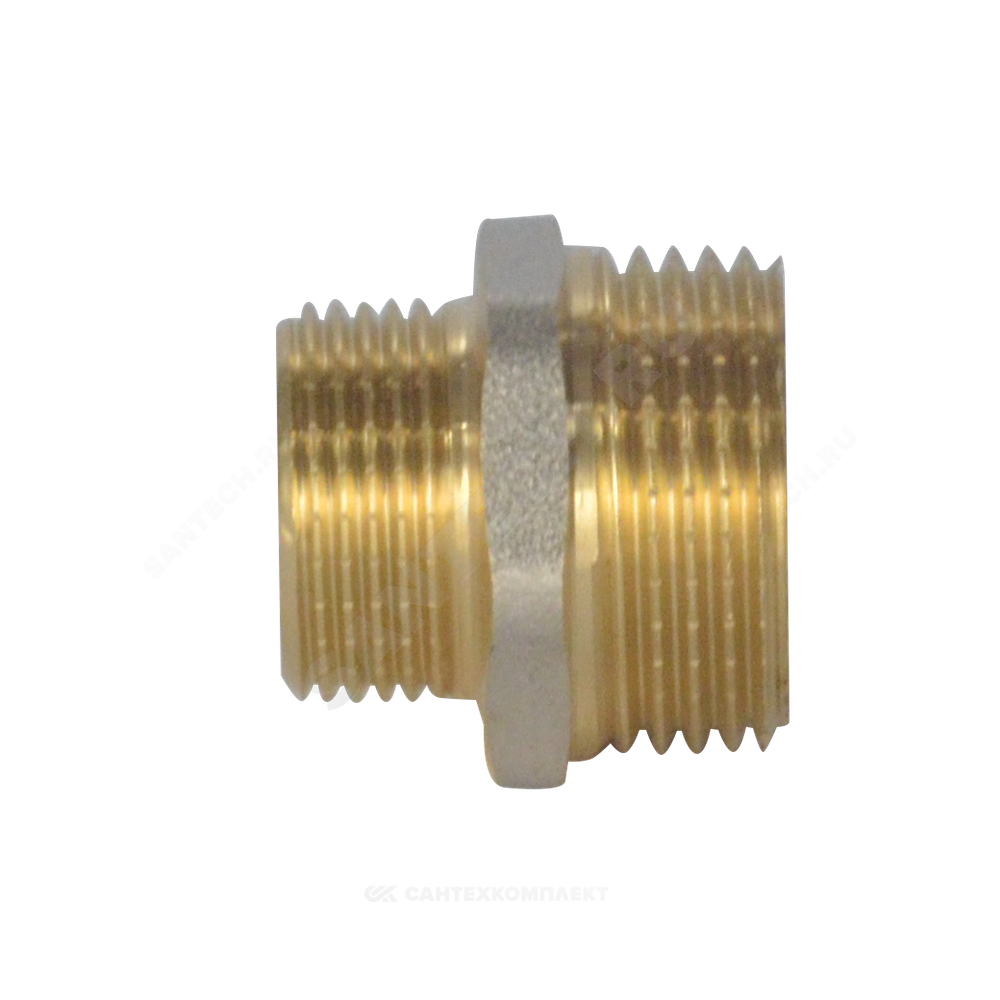 Ниппель латунь никель переходной Ду 15х10 (1/2"х3/8") НР 9023 ГОСТ 32585-2013 Aquasfera 9023-02