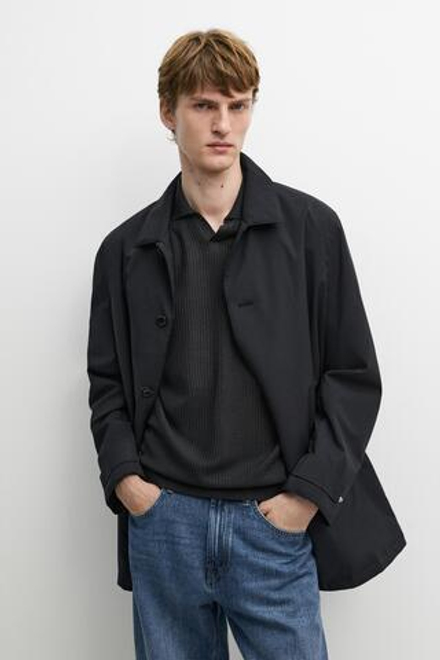 Massimo Dutti Тренч с длинным воротником, темно-синий