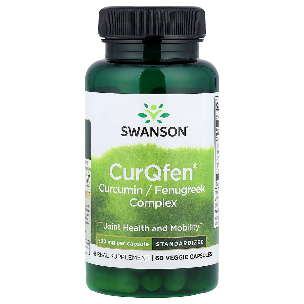 Swanson Vitamins, CurQfen®, комплекс с куркумином и пажитником, стандартизованный, 500 мг, 60 растительных капсул