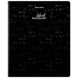 Тетрадь А5, 48 л., BRAUBERG, скоба, клетка, матовая ламинация, выборочный лак, "Black" (микс в спайке), 404375