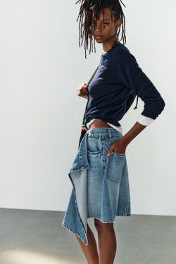 ZARA АСИММЕТРИЧНАЯ ДЖИНСОВАЯ ЮБКА TRF, СИНИЙ