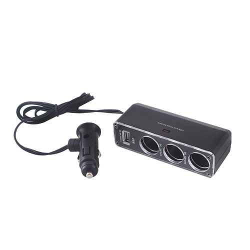 Прикуриватель 3 гнезда 12 В USB 2 А предохранитель 10 А серебристый Skyway