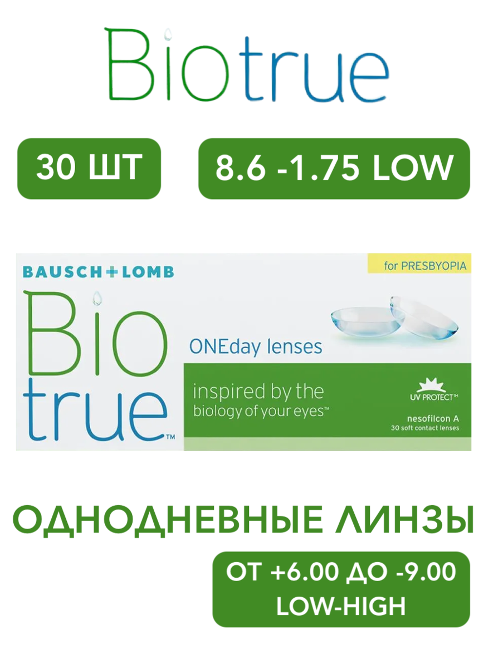 Однодневные мультифокальные контактные линзы Biotrue ONEday for Presbyopia (уп. 30 линз)