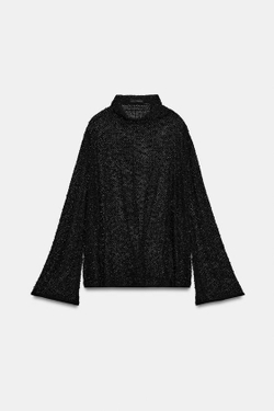 ZARA РУБАШКА С ДЕКОРОМ ИЗ БУСИН ZW COLLECTION, ЧЕРНЫЙ