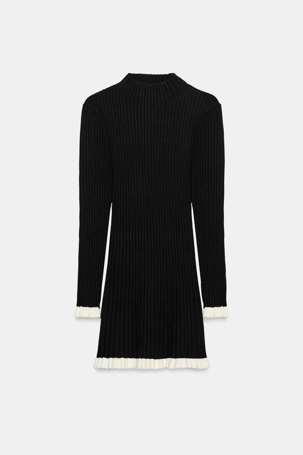 ZARA ТРИКОТАЖНОЕ ПЛАТЬЕ С ОБОРКАМИ, ЧЕРНЫЙ