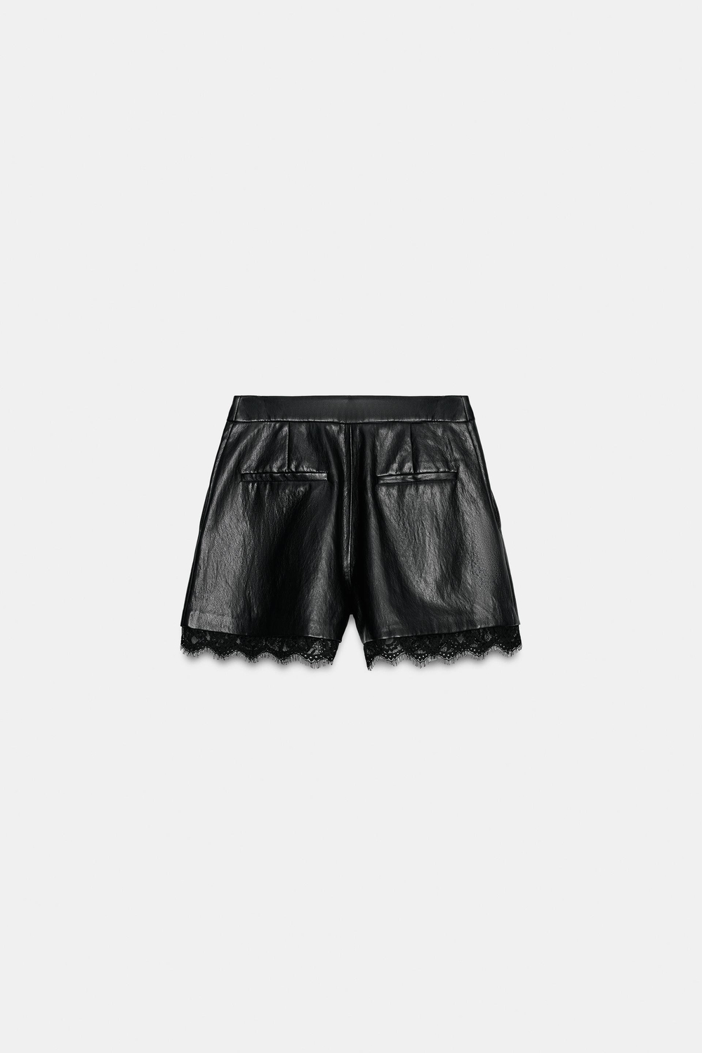 ZARA ШОРТЫ ИЗ ИСКУССТВЕННОЙ КОЖИ С КРУЖЕВОМ, ЧЕРНЫЙ