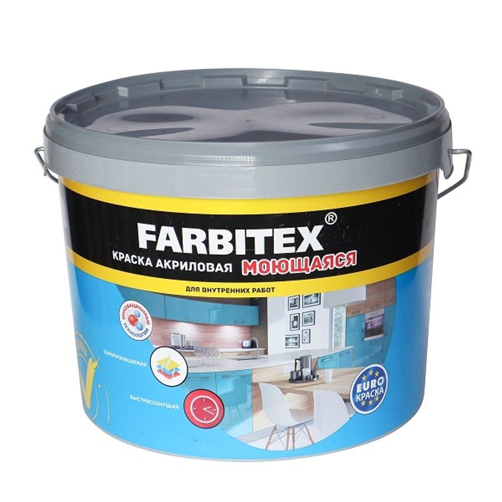 Краска акриловая FARBITEX моющаяся белая 3 кг Краска акриловая FARBITEX моющаяся белая 3 кг