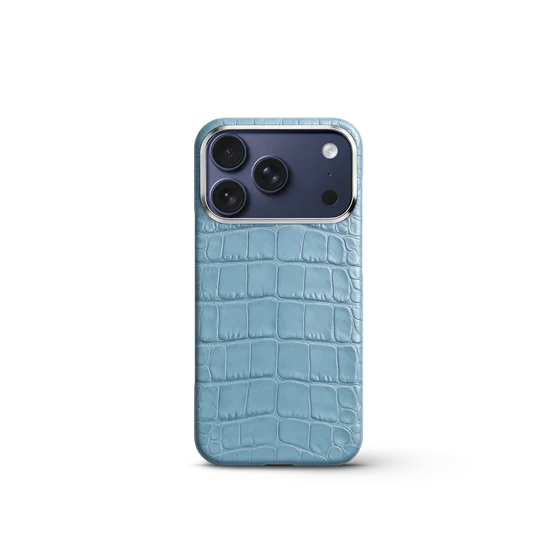 Чехол для iPhone 18 - Натуральная кожа аллигатора - Голубой