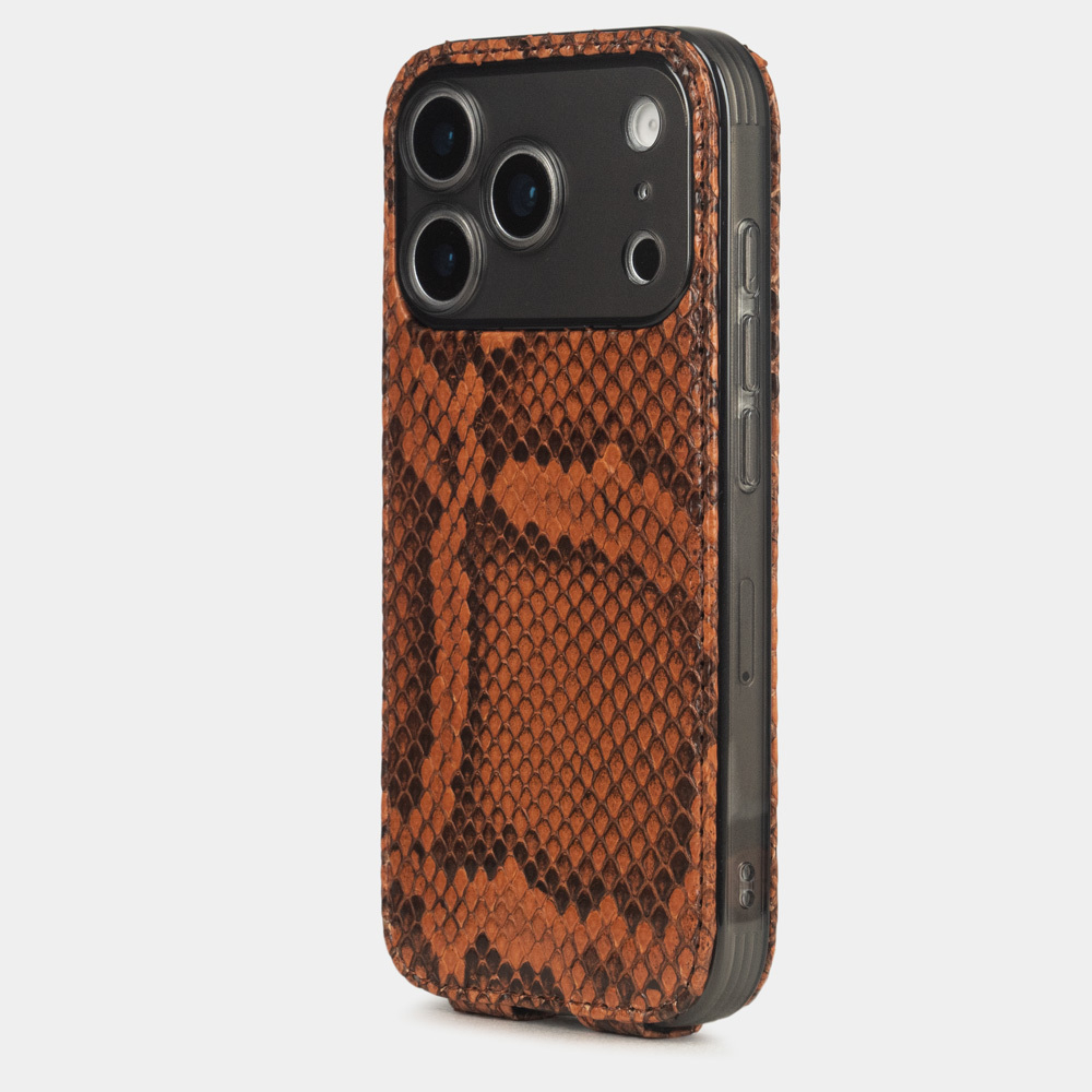 Чехол для iPhone 17 Pro - кожа питона, коньяк