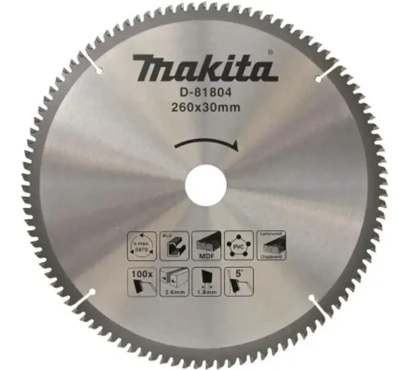 Пильный диск Makita D-81804 260×30 мм, 100T, алюминий / пвх / мдф / дсп